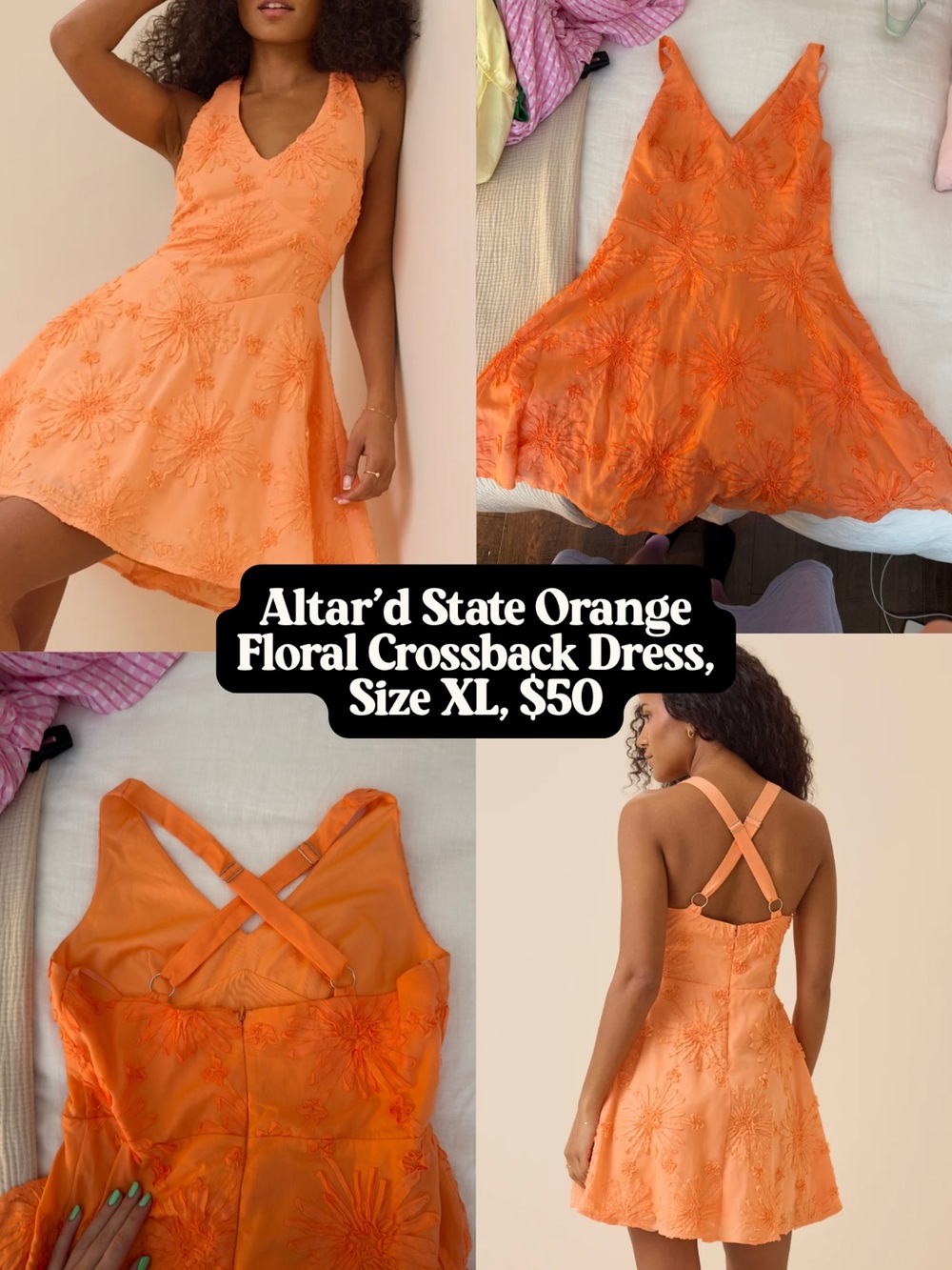 Altar'd State Orange Floral Crossback Dress